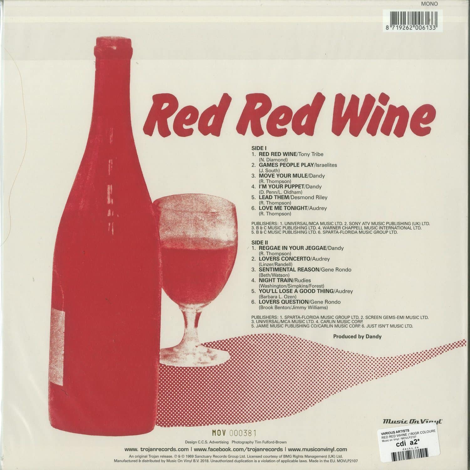 英LP Various Red Red Wine - Volume Two TBL116 DOWNTOWN /00260 LP Record VARIOUS - Red Red Wine - Volume Two TBL116