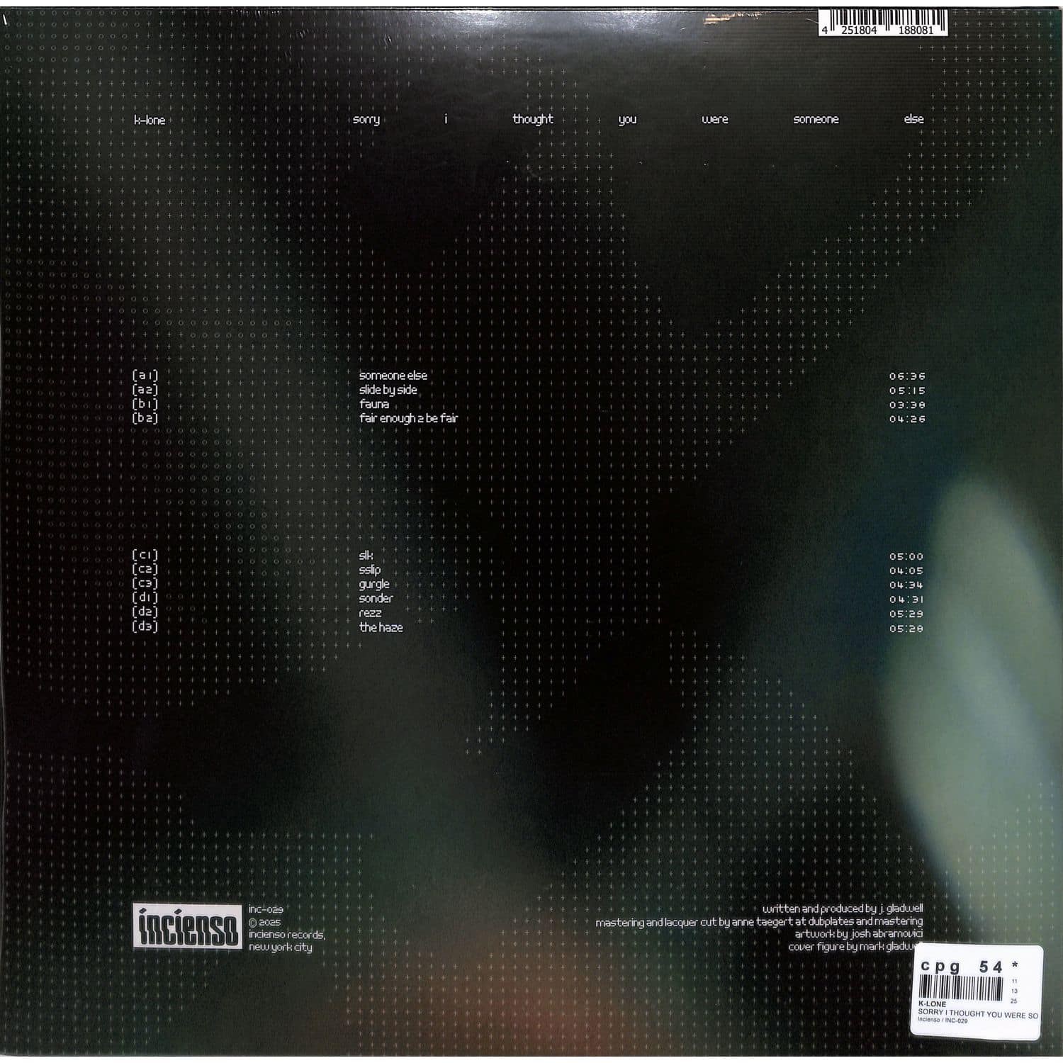 K-Lone - SORRY I THOUGHT YOU WERE SOMEONE ELSE / Incienso / INC