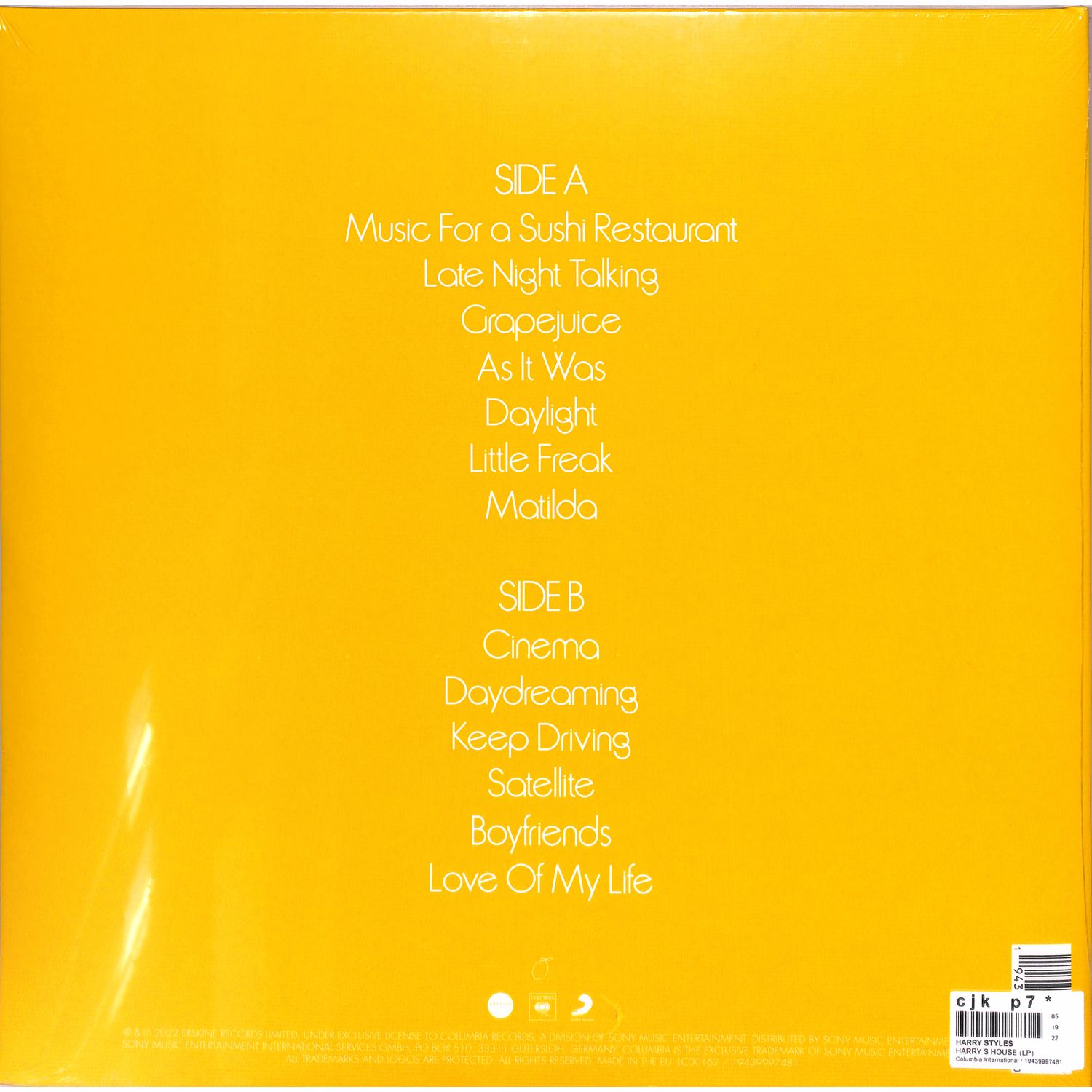 米LP Harry Styles Harrys House 19439997481 Columbia, Erskine Re 未開封 /00260 Harry Styles - Harry's House - Columbia, Erskine Records