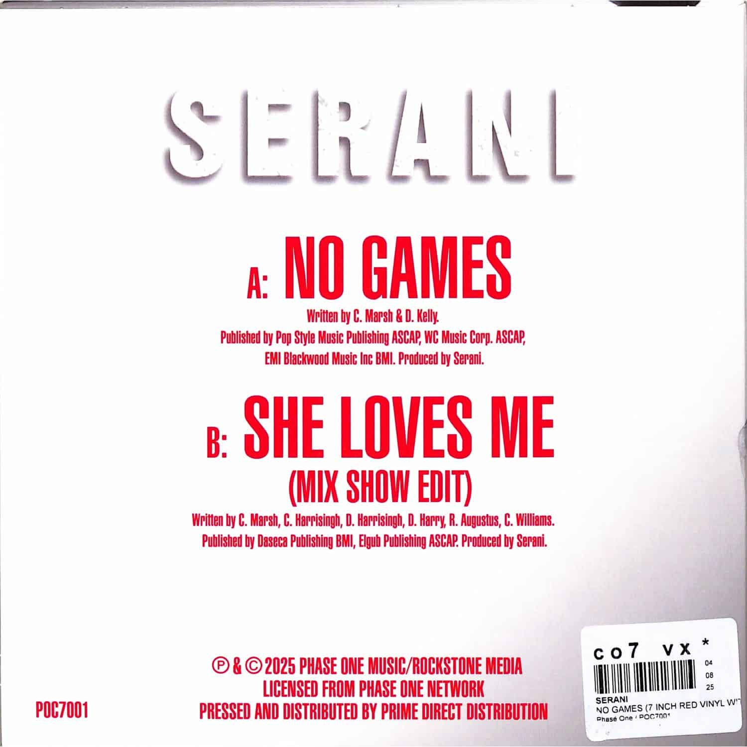 Serani / No Games b/w She Loves Me (Red Vinyl) - RSD2025 Serani / No Games b/w She Loves Me (Red Vinyl) - RSD2025
