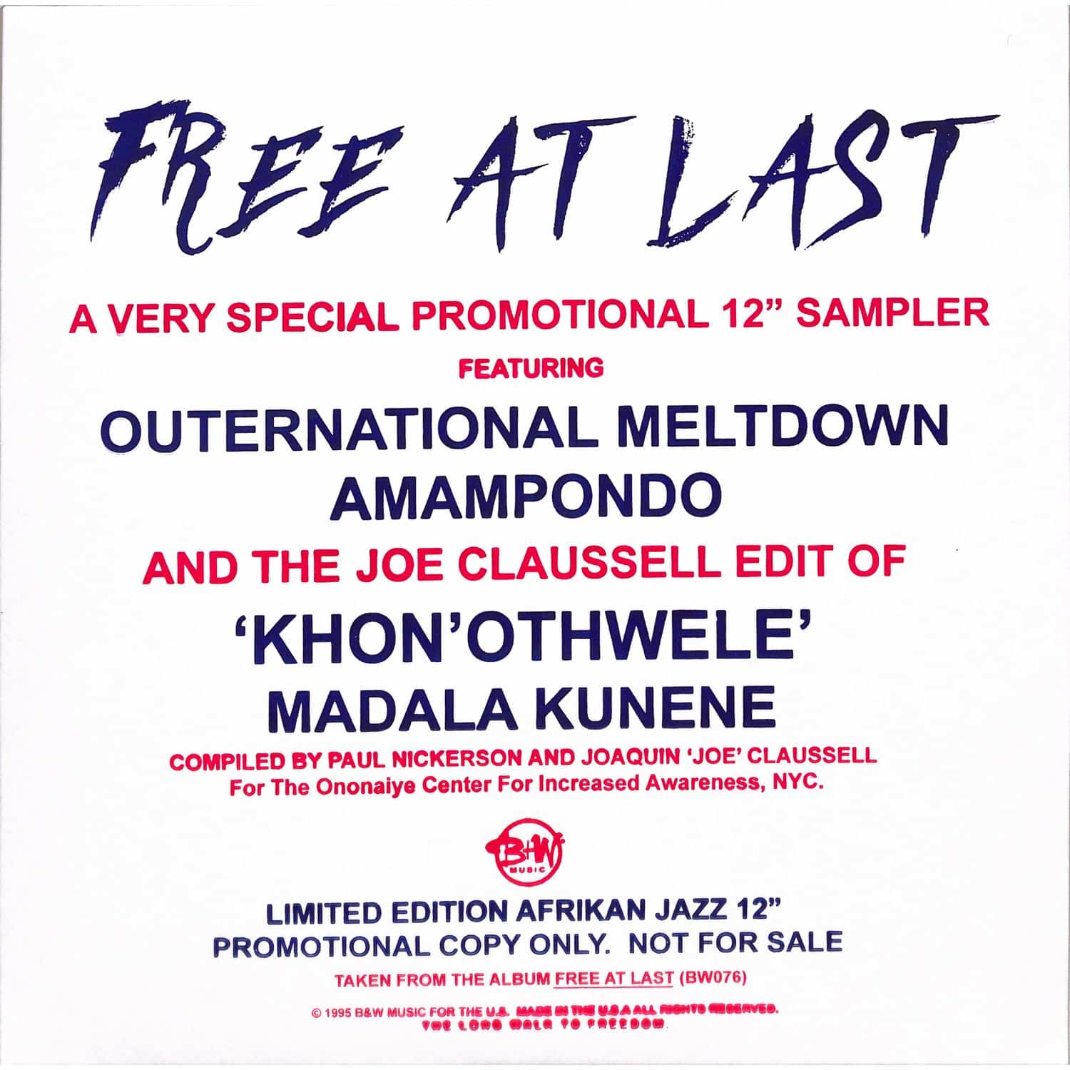 Various Artists - FREE AT LAST 12 INCH SAMPLER 
