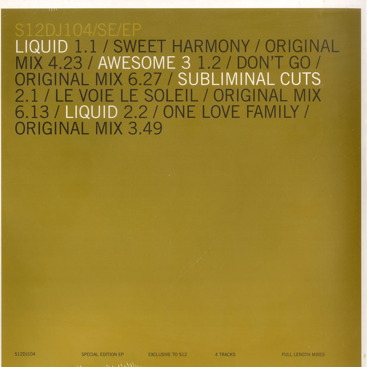 Liquid / Awesome / Subliminal Cuts - SWEET HARMONY