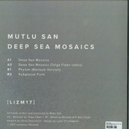 Back View : Mutlu San - DEEP SEA MOSAICS (TOLGA FIDAN, BARTAUB MIXES) (180G VINYL) - Lessizmore Belgium / LIZM 17